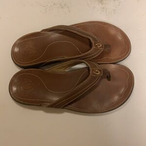 OluKai Kumu Luana Womens Flip Flops Brown leather size w8
